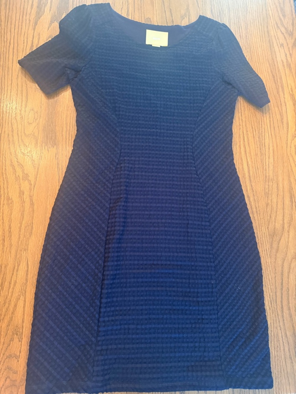 Maeve Navy Textured Short-Sleeve Midi Dress